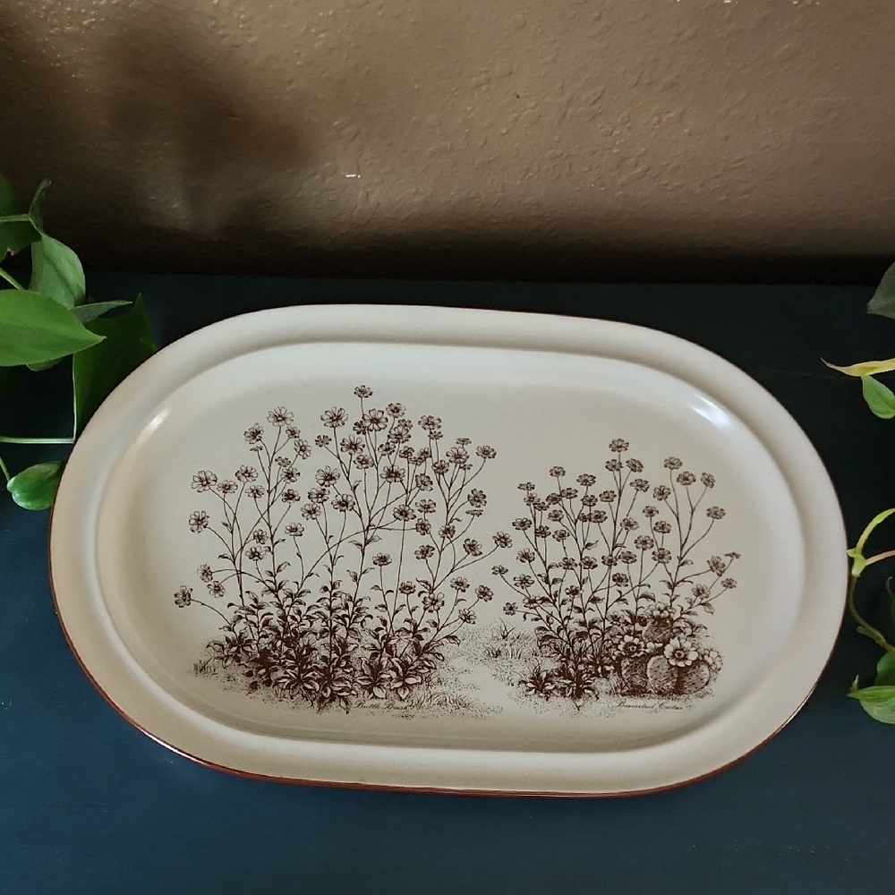 Noritake Stoneware Desert Flowers Platter 8341 Beige With Brown Transfer Mark